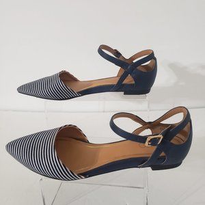 Cato Ankle Strap Pointed Toe Striped Flat Shoes